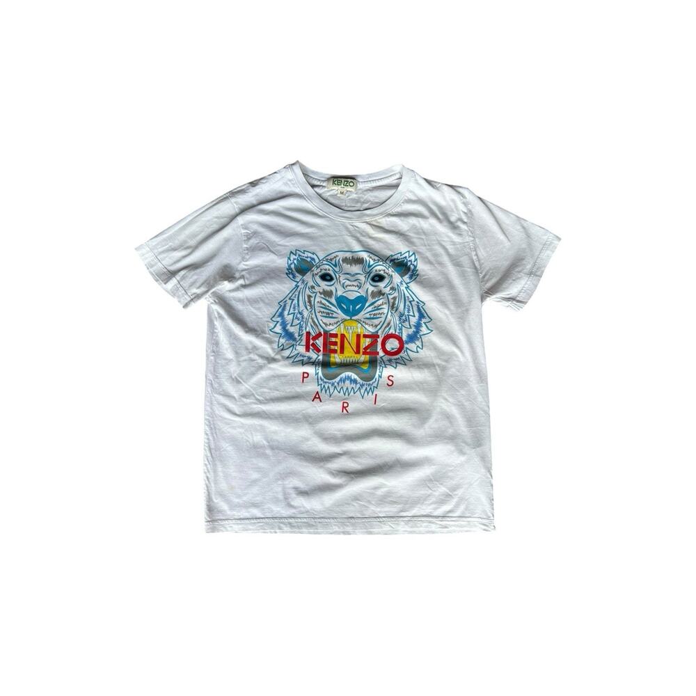 Kenzo Paris Men T Shirt Cotton Tiger White Red Yellow Blue Size M Embroidered